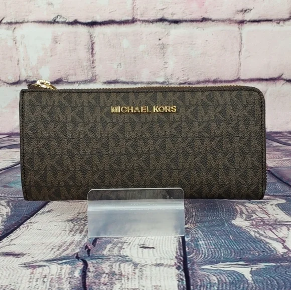 Michael Kors Jet Set Logo LG Wallet Brown - Picture 1 of 6